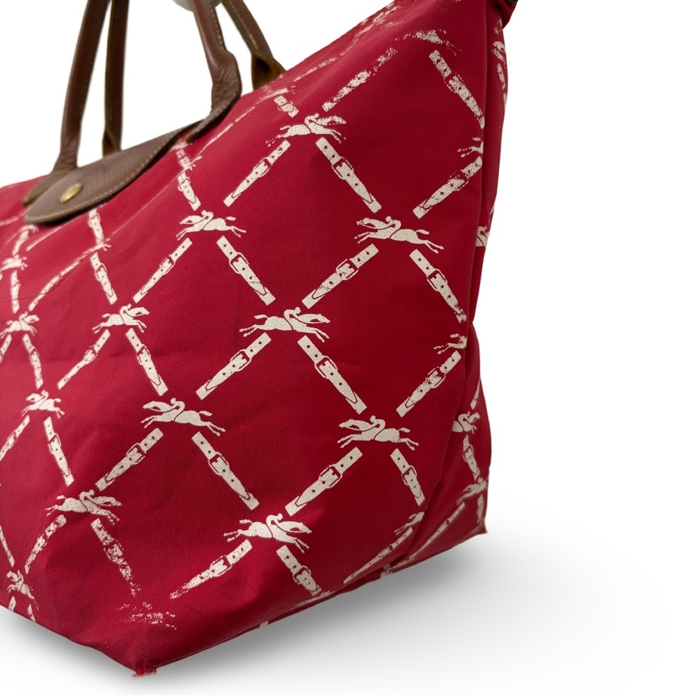 Longchamp Le Pliage Medium Band Signature Panther Print Nylon Shoulder Bag Red - Picture 3 of 16